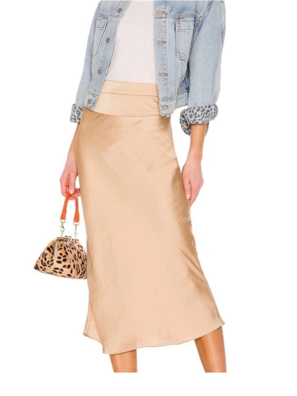 Free People Normani Bias Gold/Cream Satin Midi Skirt